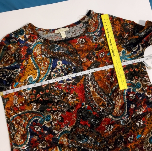 NWT!Prelude 1X Velvet Coffee Paisley/Floral Flared Sleeve Shift Dress Scoopneck - Picture 5 of 10